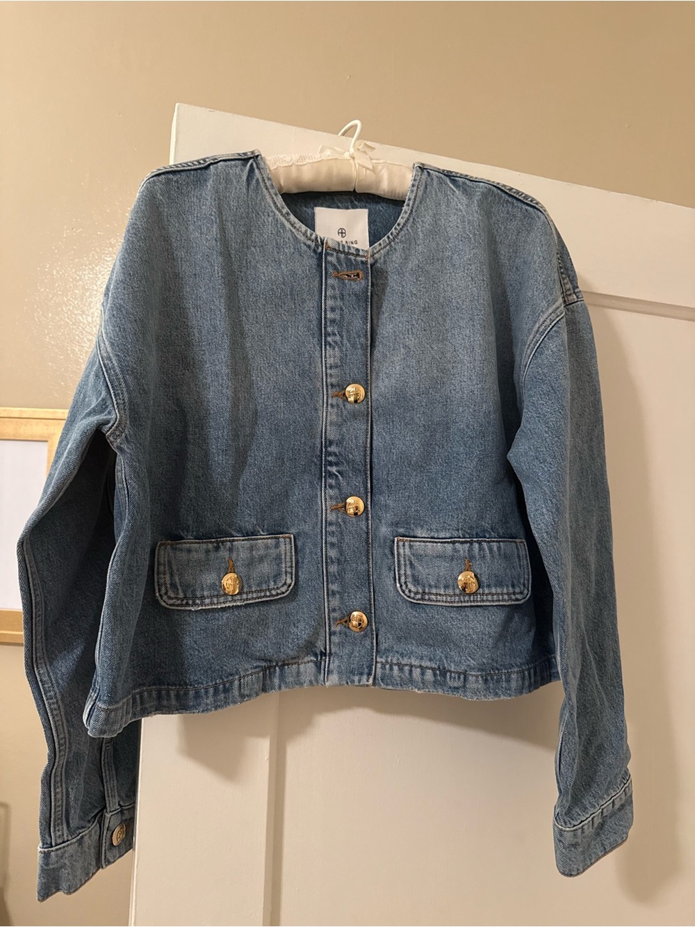 Tuckernuck- Anine Bing Light Blue Denim Jacket with Gold Buttons - Picture 1 of 9